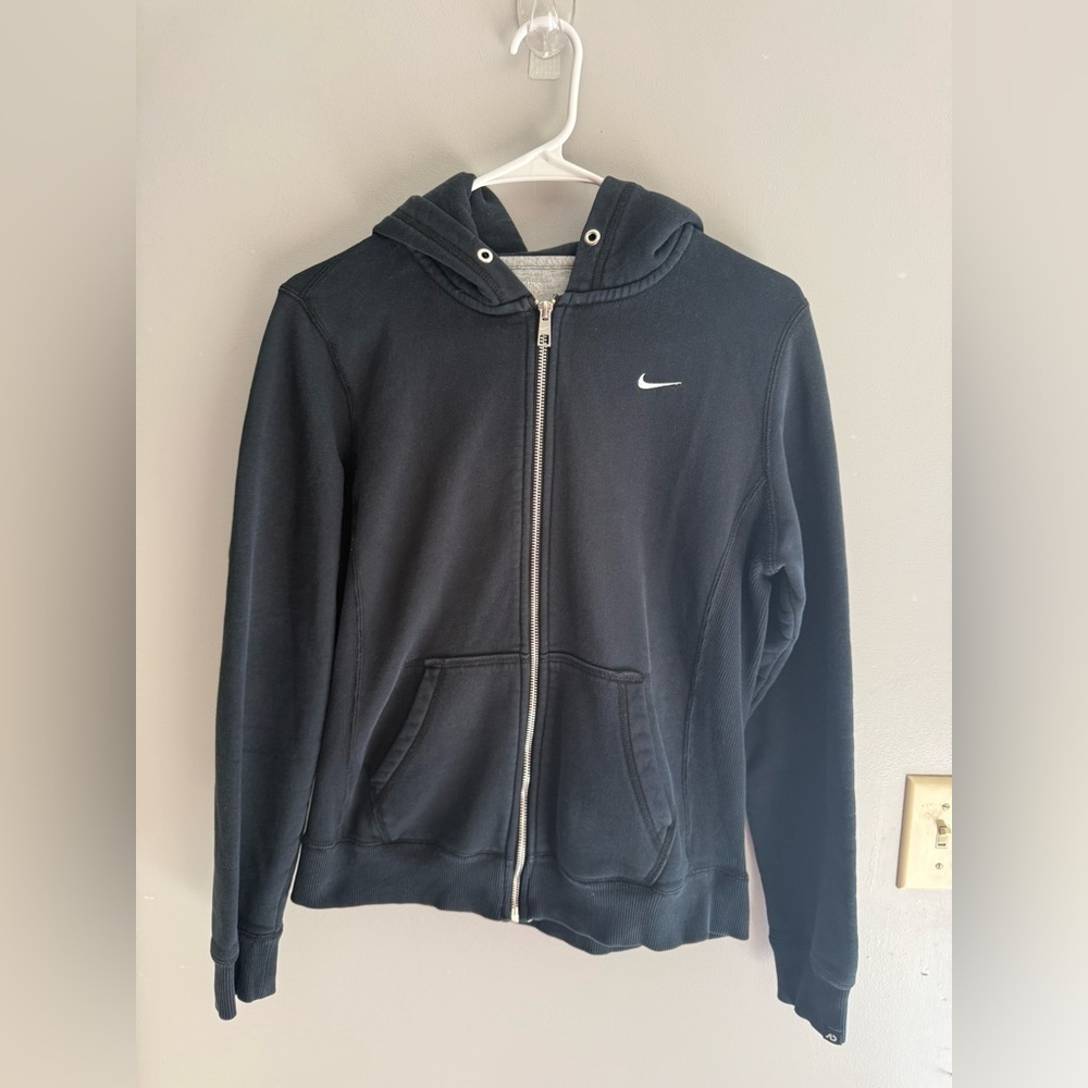 VTG Y2K Nike Mens Black Full Zip Hooded Jacket SZ M Pockets Streetwear Outerwear